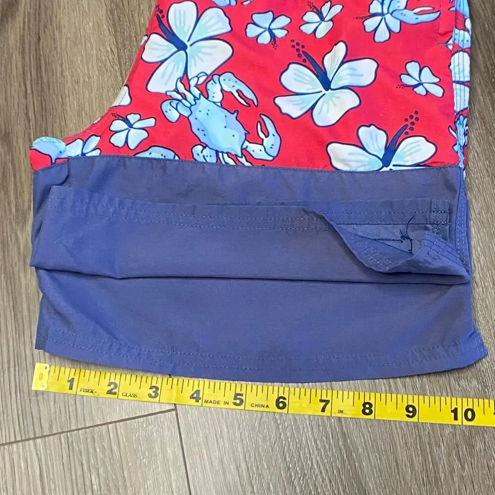 Vineyard Vines Swim Trunks Boy Sz M Blue Mesh Lined Pockets Crab Print
